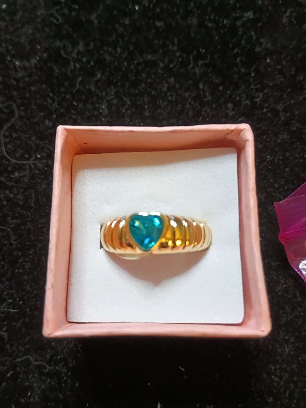Gold Tone Ring with Blue Heart Gemstone